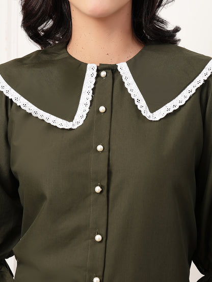 Style Quotient Women Solid Olive Shirt Style Top