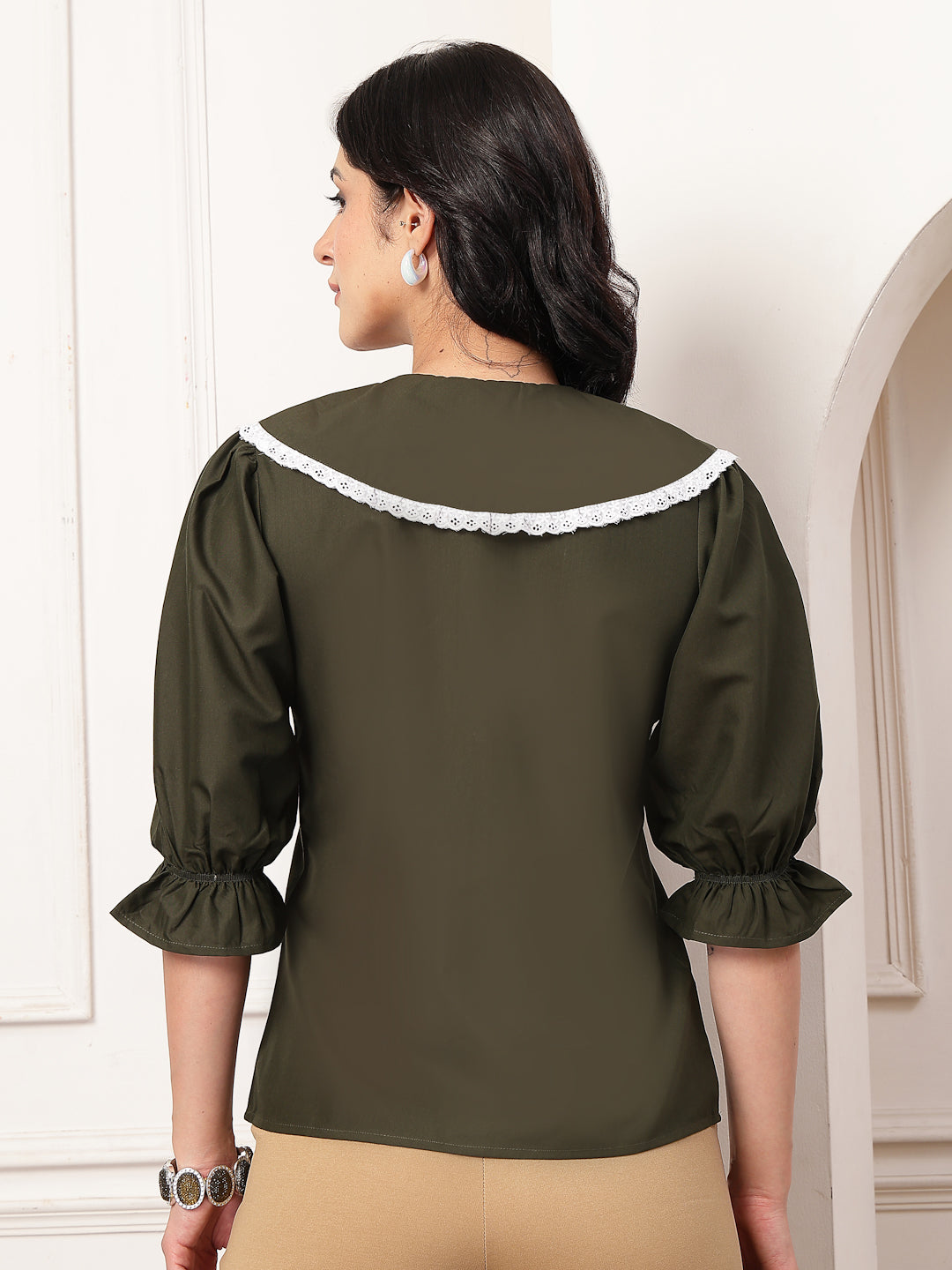 Style Quotient Women Solid Olive Shirt Style Top