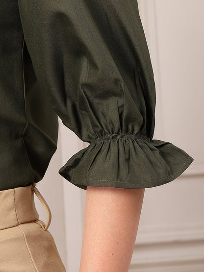 Style Quotient Women Solid Olive Shirt Style Top