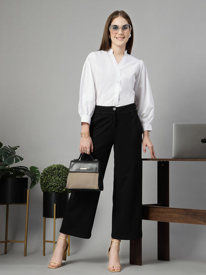 Style Quotient Women Solid White Polycotton Formal V Neck Shirt