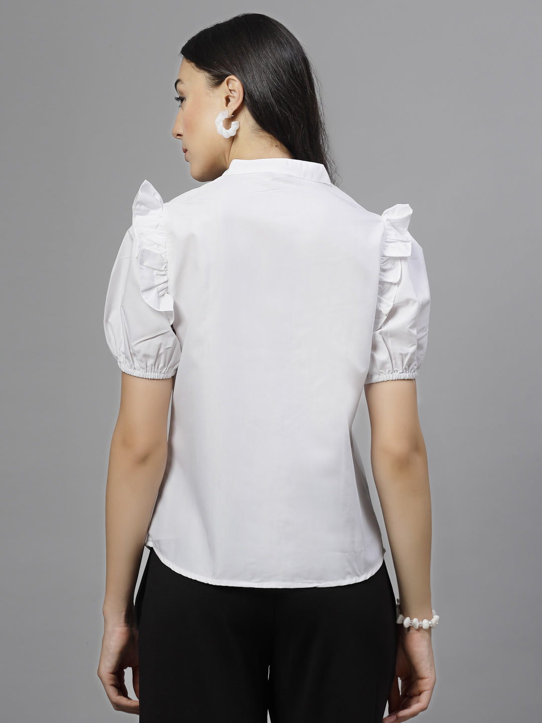 Style Quotient Women Solid White Polycotton Formal Shirt