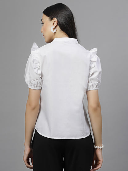 Style Quotient Women Solid White Polycotton Formal Shirt