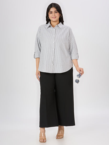 Style Quotient Women Black White Polycotton Formal Shirt