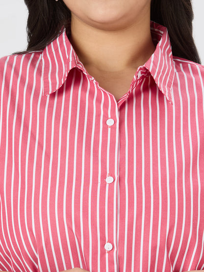 Style Quotient Plus Women Red and White Stripe Polycotton Formal Shirt