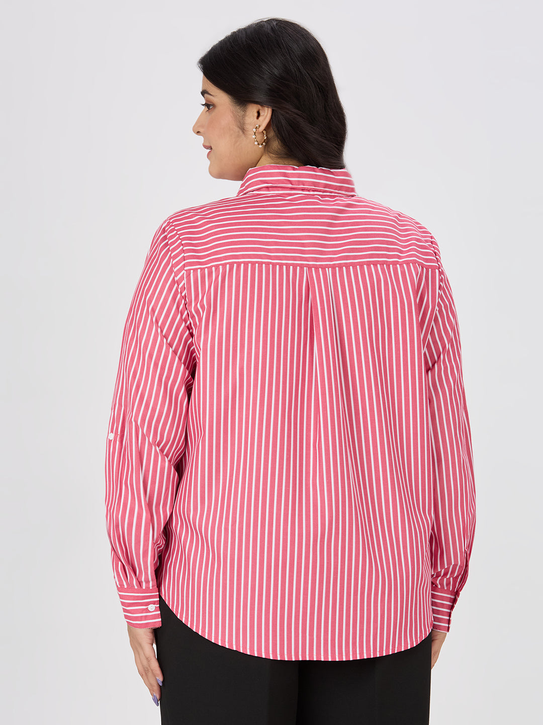 Style Quotient Plus Women Red and White Stripe Polycotton Formal Shirt