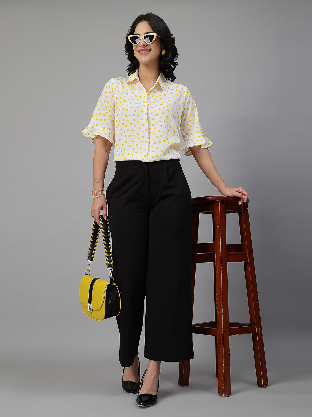 Style Quotient Women White Yellow shirt style Top