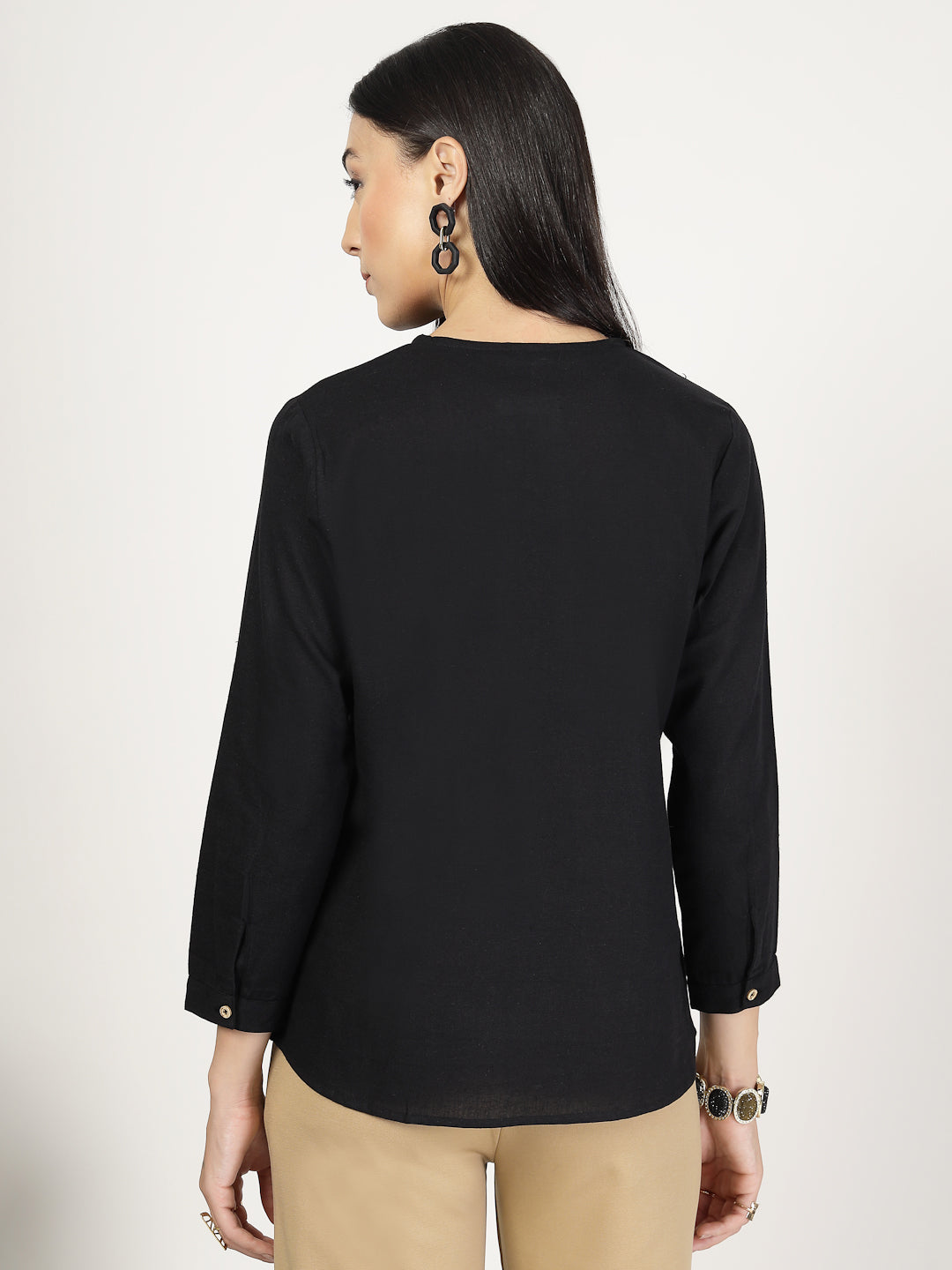 Style Quotient Women Solid Black Cotton Top