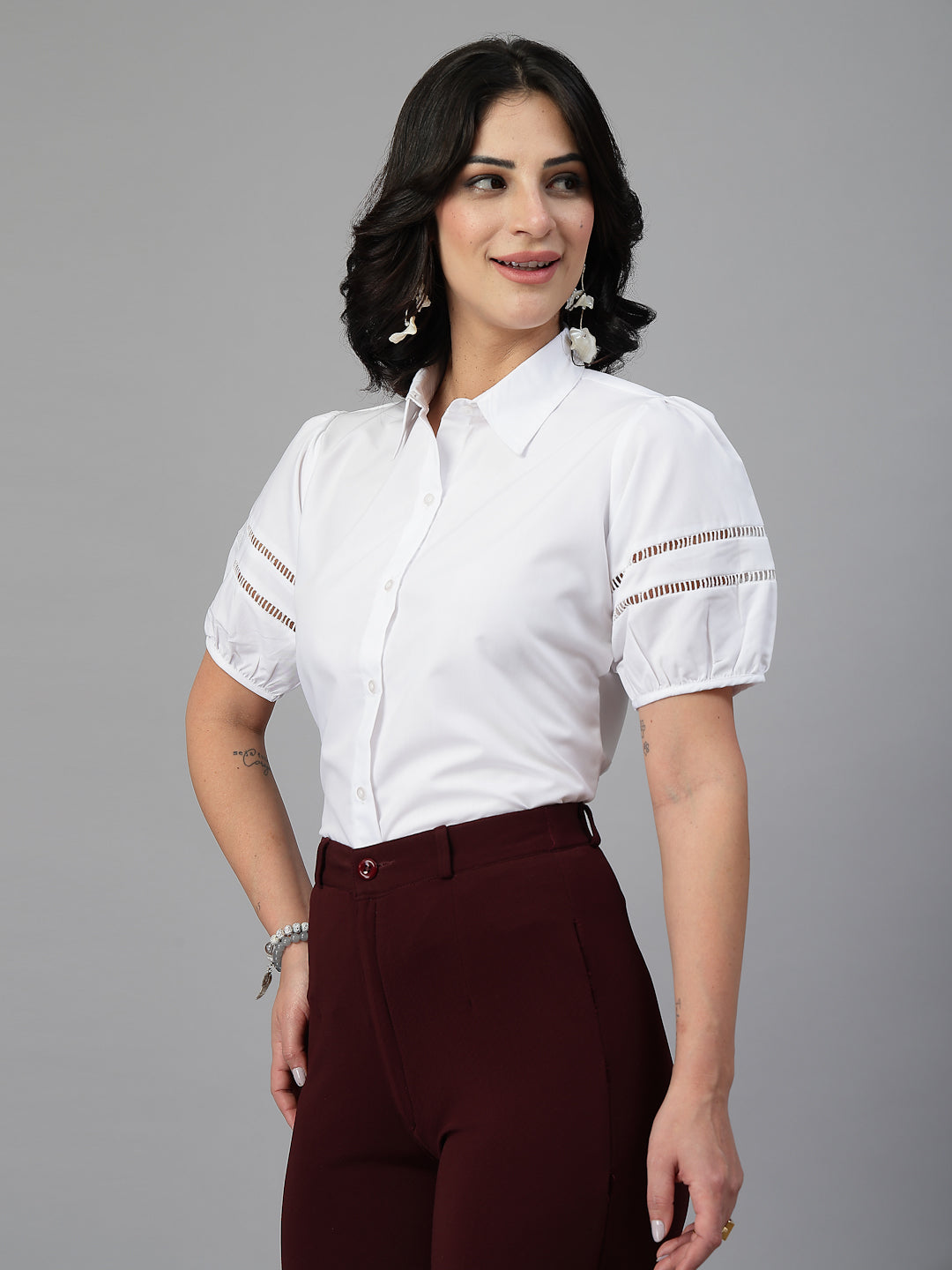 Style Quotient Women Solid White Polycotton Formal Shirt