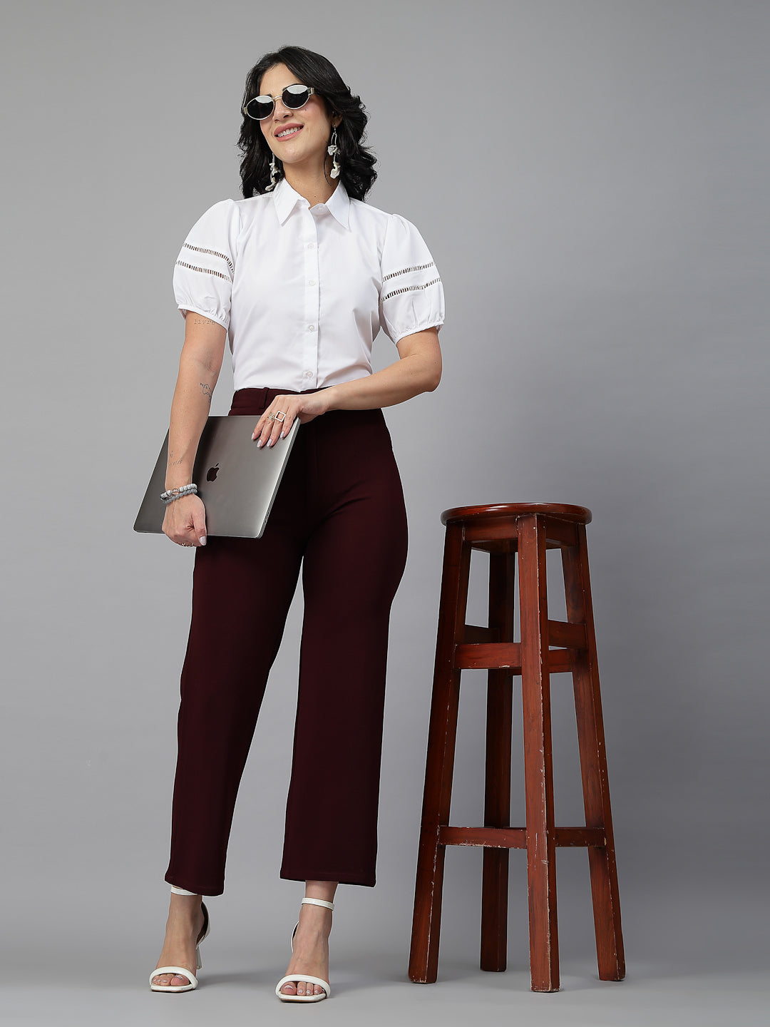 Style Quotient Women Solid White Polycotton Formal Shirt