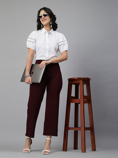 Style Quotient Women Solid White Polycotton Formal Shirt
