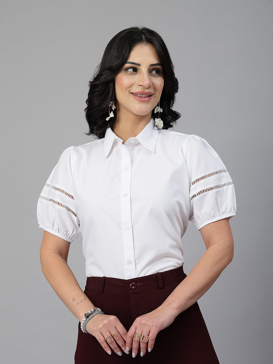 Style Quotient Women Solid White Polycotton Formal Shirt