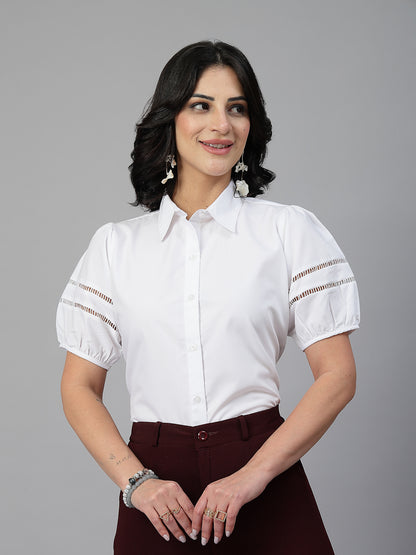 Style Quotient Women Solid White Polycotton Formal Shirt