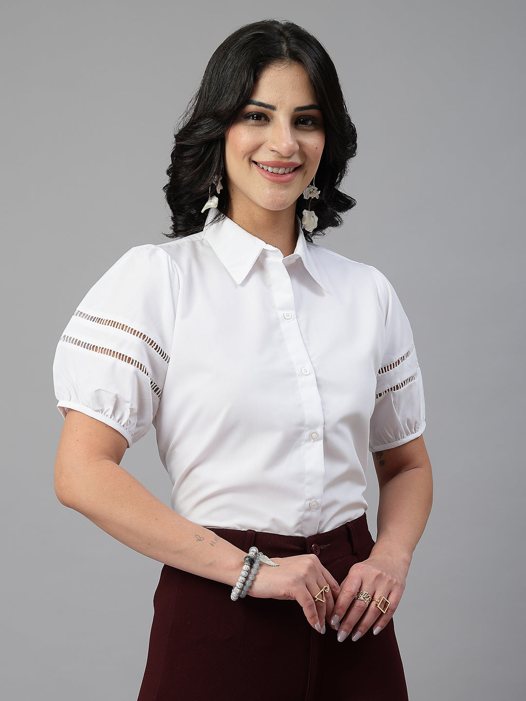 Style Quotient Women Solid White Polycotton Formal Shirt