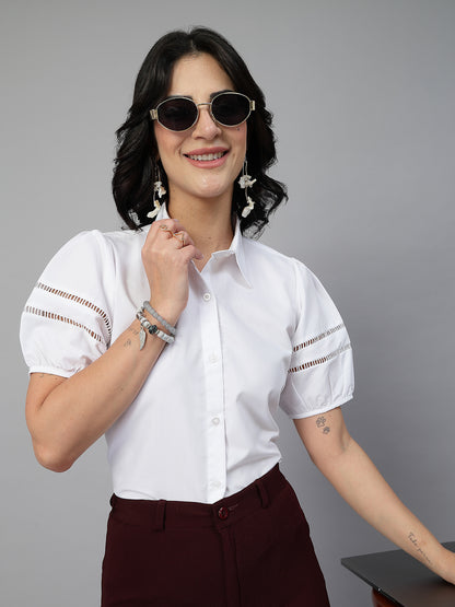 Style Quotient Women Solid White Polycotton Formal Shirt
