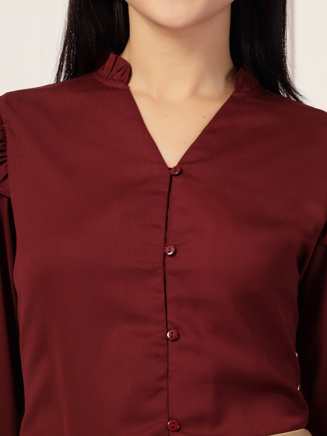 Style Quotient Women Solid Maroon Polymoss Formal Shirt