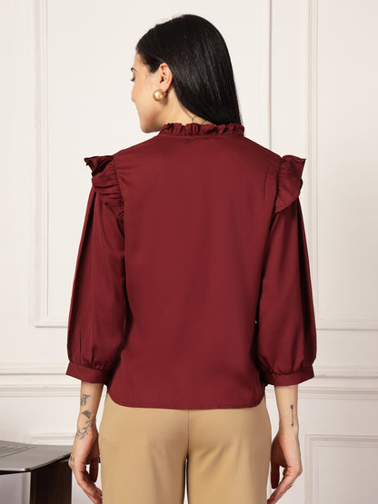 Style Quotient Women Solid Maroon Polymoss Formal Shirt