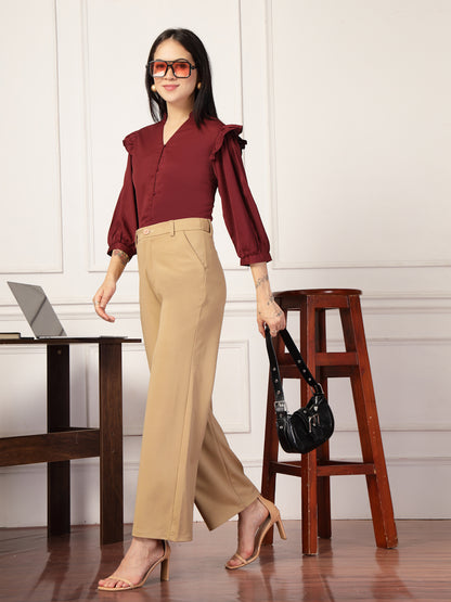 Style Quotient Women Solid Maroon Polymoss Formal Shirt