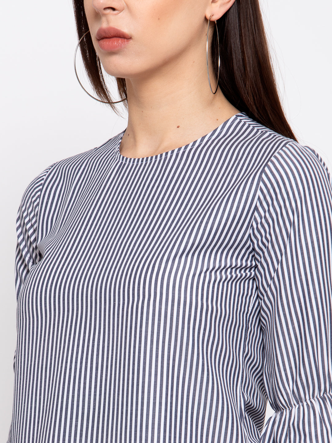Style Quotient Women Blue and White Stripe Printed Polycotton Smart Top