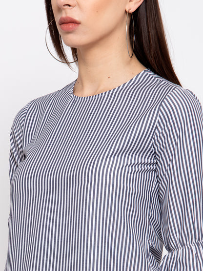 Style Quotient Women Blue and White Stripe Printed Polycotton Smart Top