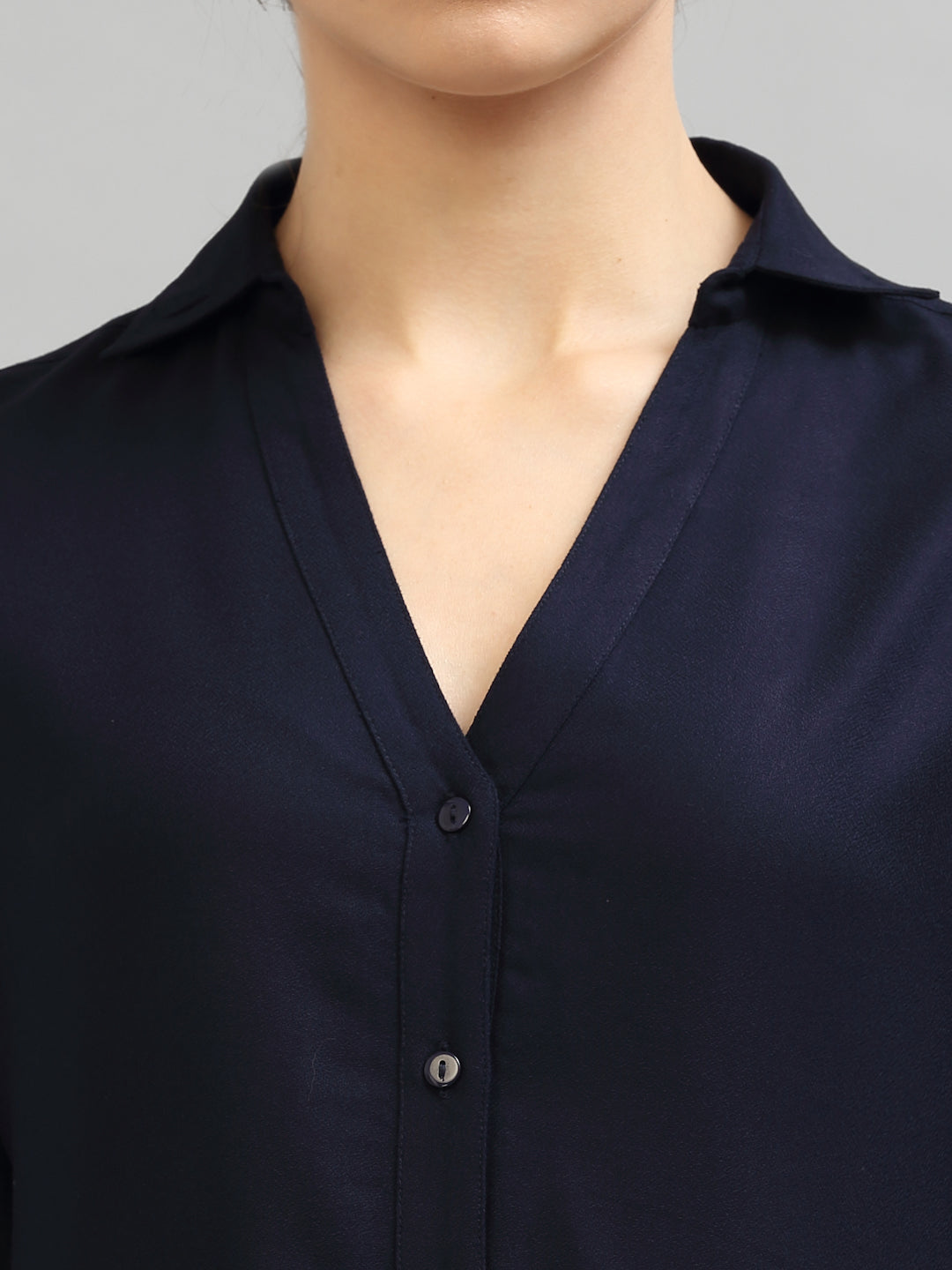 Style Quotient Women Solid Navy Viscose Rayon Semi Formal Shirt