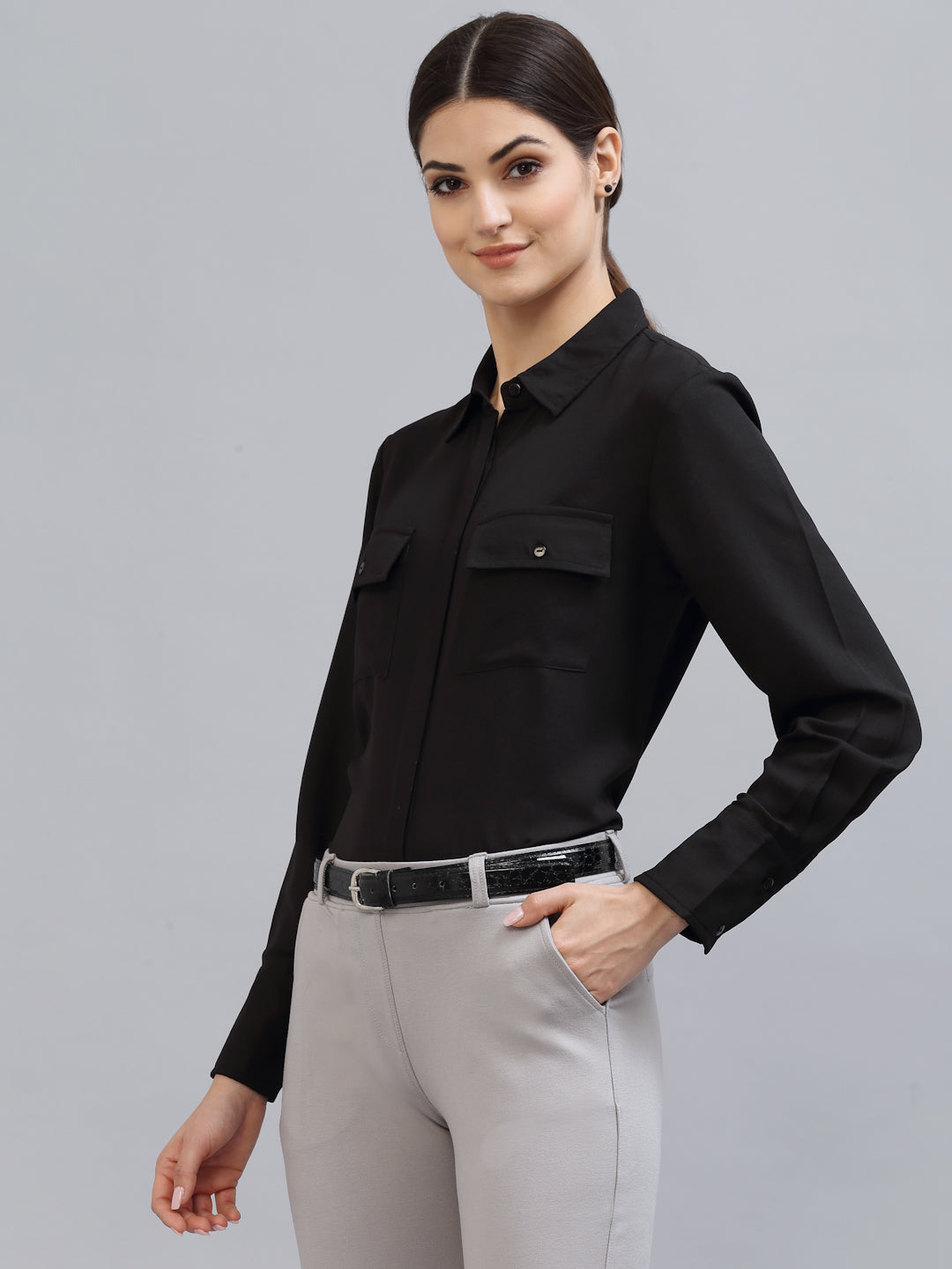 Style Quotient Women Black Formal Shirt
