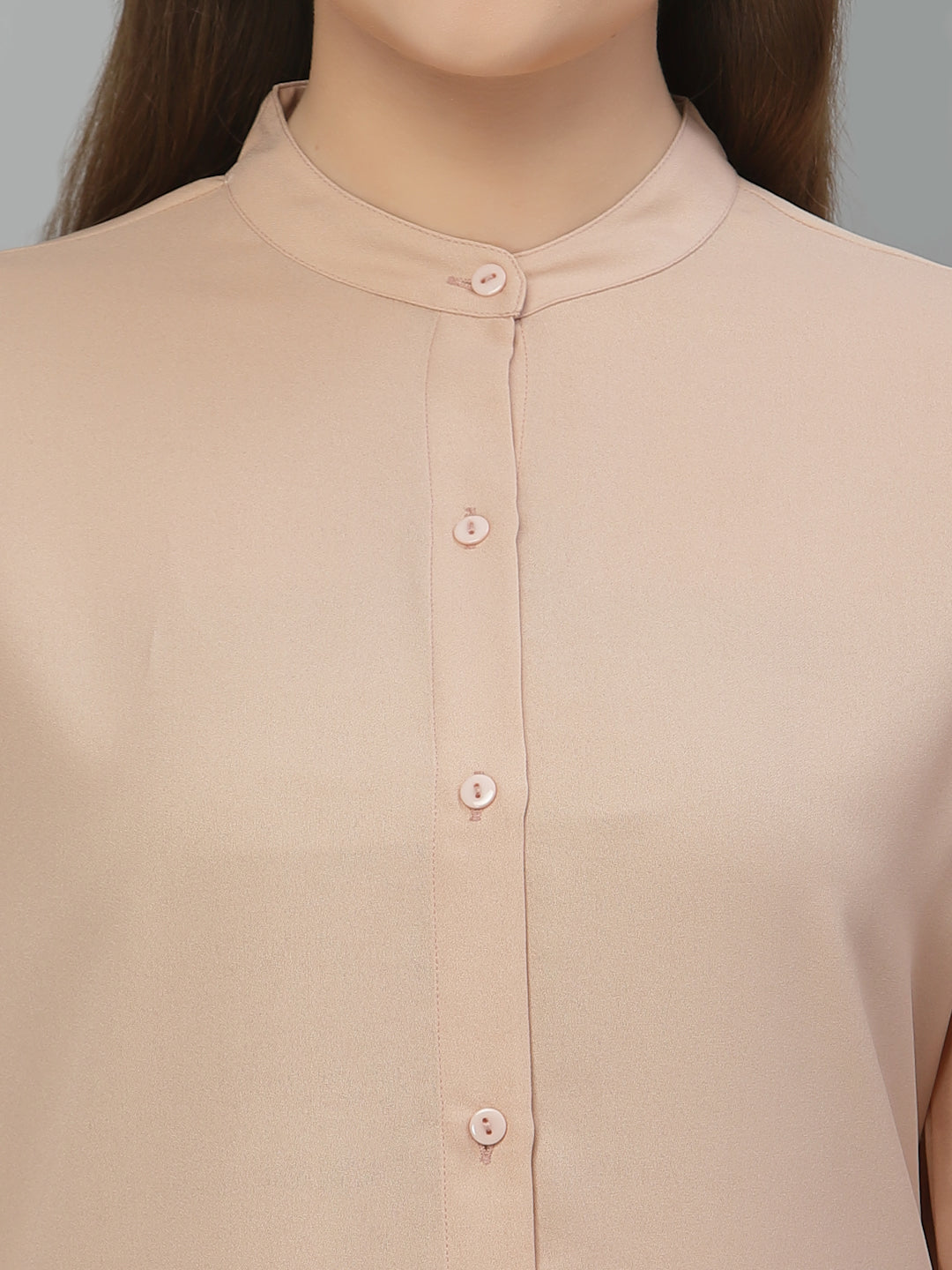 Style Quotient Women Solid Nude Poly Moss Regular Formal Shirt