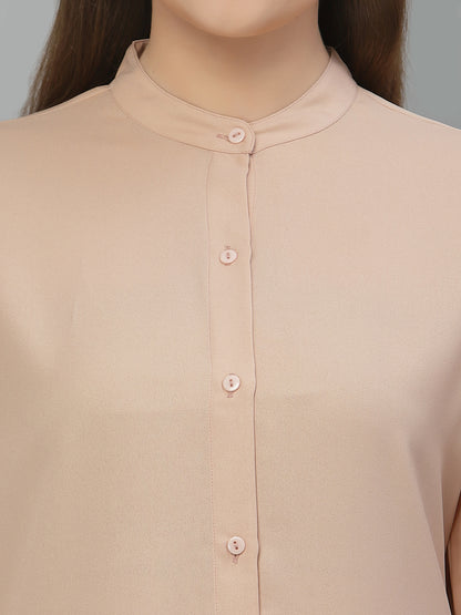 Style Quotient Women Solid Nude Poly Moss Regular Formal Shirt