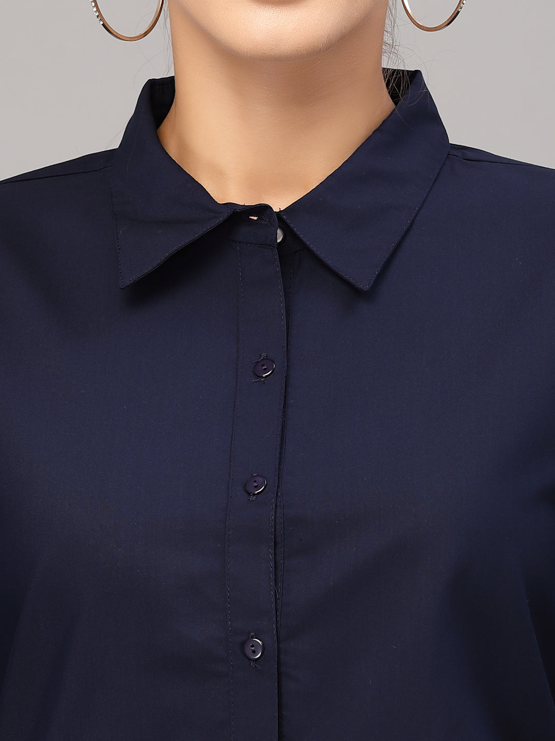 Style Quotient Women Solid Navy Polycotton Regular Formal Shirt