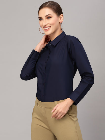 Style Quotient Women Solid Navy Polycotton Regular Formal Shirt