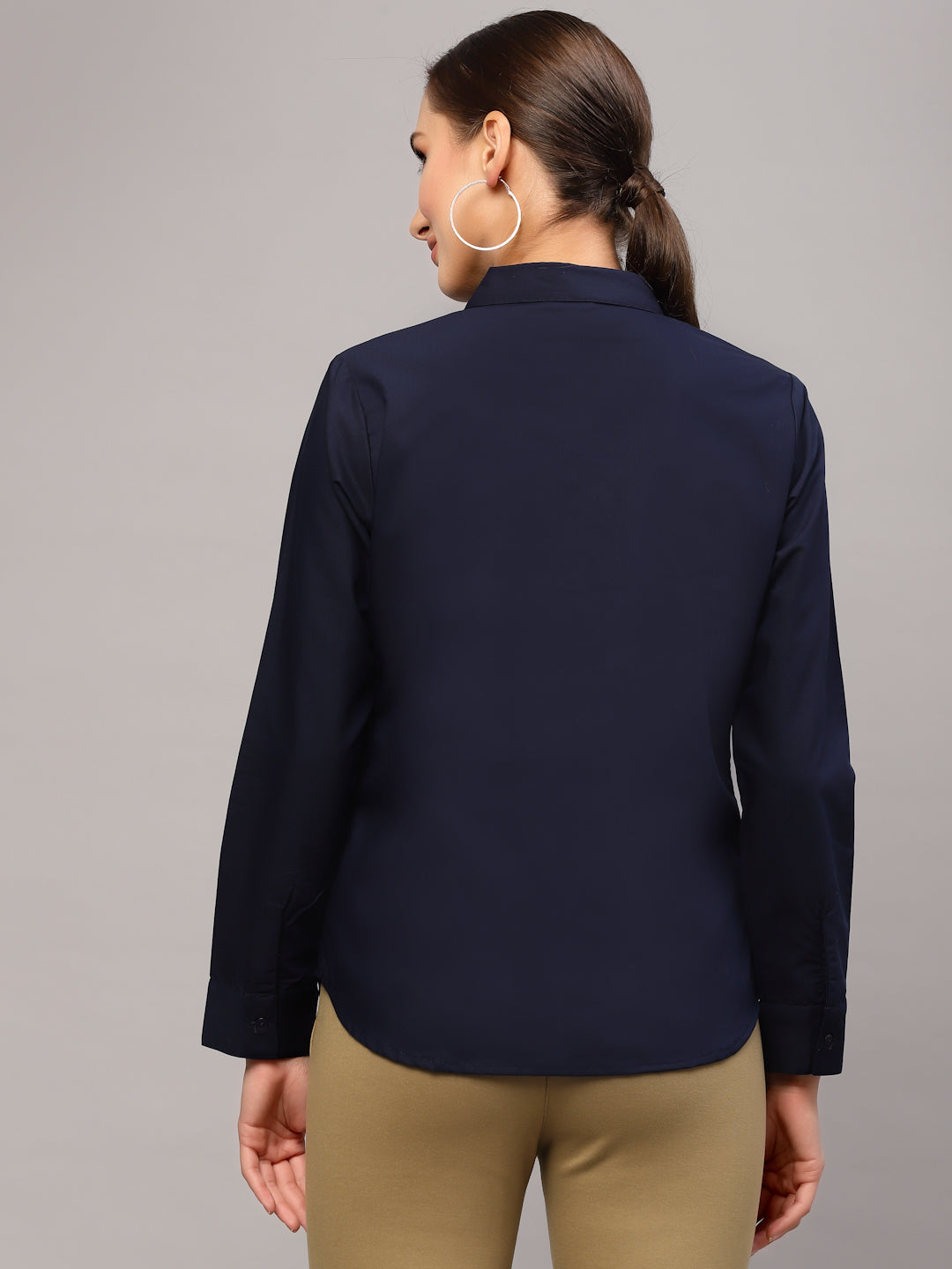 Style Quotient Women Solid Navy Polycotton Regular Formal Shirt